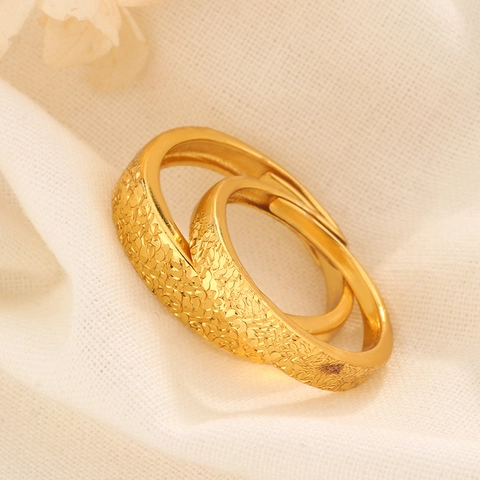 Hammered Texture Couple Rings Copper Gold Plated Adjustable Open Matching Ring Fashion Jewelry For Men Women
