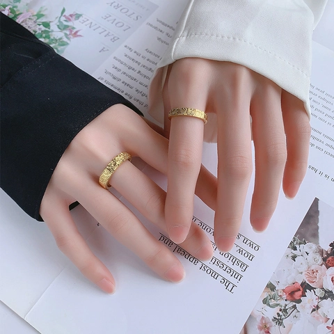 Hammered Texture Couple Rings Copper Gold Plated Adjustable Open Matching Ring Fashion Jewelry For Men Women