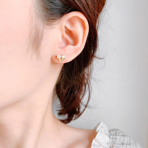 Schleife Ohrstecker Kupfer Strass Herzform Eleganter Schmuck Mit Copper Earring Post Für Damen Accessoires