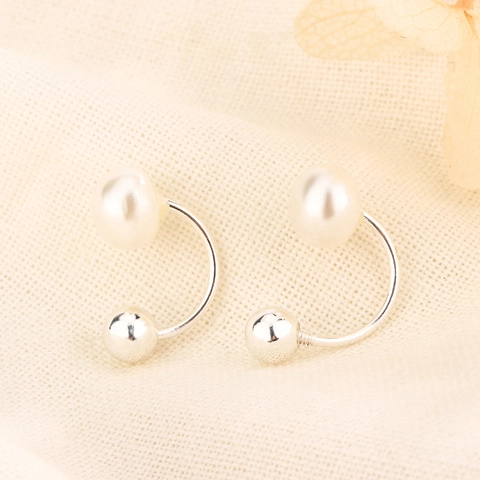 Boucles D'oreilles À Tige En Süßwasserperles Forme C Pour Femmes Cuivre Minimaliste À Vis Bijoux Géométriques Style Élégant