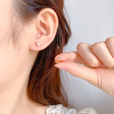 Marquise Cubic Zirconia Leaf Stud Earrings Copper Ball Back Screw Cartilage Piercing Jewelry For Women