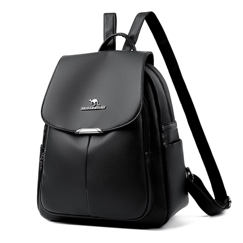 Women's Fashion PU Leather Backpack Large Capacity Lychee Pattern Anti-Theft Travel Rucksack Elegant Lady School Bag