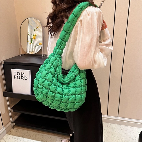 Borsa Tote Trapuntata Puffer Da Donna Nylon Grande Capacità Texture Nuvola Bolla Borsa A Spalla Cerniera Trendy