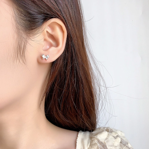 Bowknot Stud Earrings Copper Plated Sweet Fresh Style Screw Back Ball Back For Women Jewelry