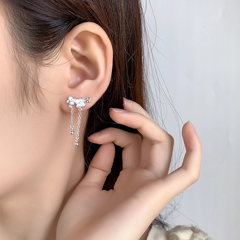 Pruimenbloesem Kwastje Oorknopjes Met 925 Sterling Zilveren Oorsteker Retro Chinese Stijl Bloem Lange Ketting Voor Dames