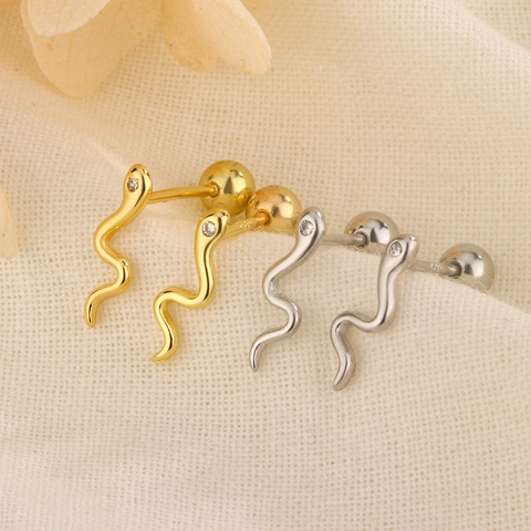 Snake Stud Earrings With Zircon And 925 Sterling Silver Earring Post Minimalist Personality Jewelry For Women Screw Back
