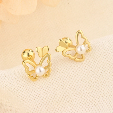 Schmetterling Künstliche Perlen Ohrstecker Gold Kupfer Hohlflügel Schraubverschluss Eleganter Schmuck Für Damen