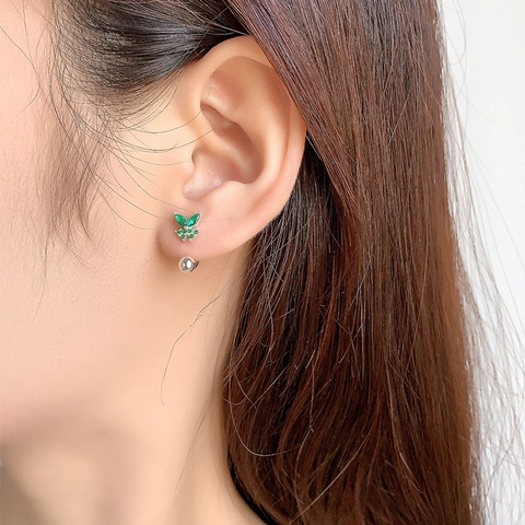 Butterfly Green Zircon Stud Earrings With 925 Sterling Silver Earring Post Screw Back Forest Style Elegant Jewelry For Women