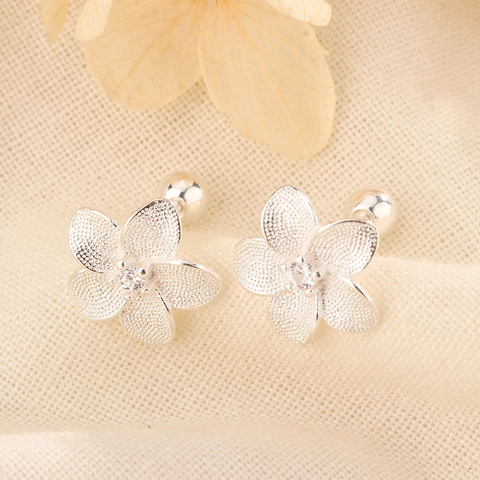 Pendientes De Botón Flor Plumeria Esmerilada Con Circonita Cobre Plateado Cierre De Rosca Para Mujer Estilo Fresco