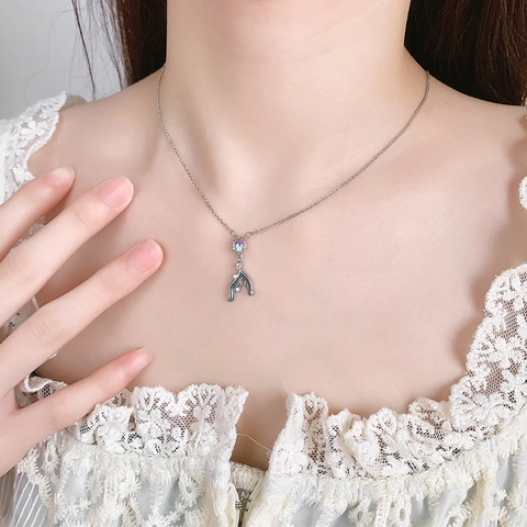 Collier Pendentif Queue De Poisson En Cuivre Pierre De Lune Femme Émail Bleu Zircon Mermaid Style Bijoux