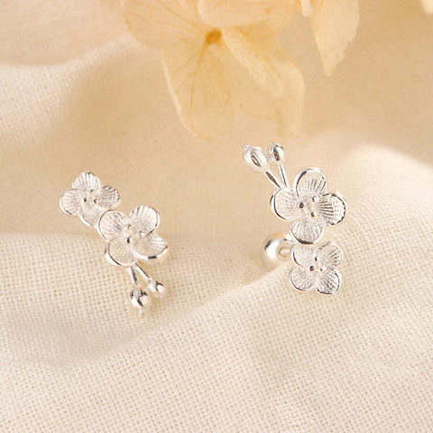 Plum Blossom Stud Earrings Copper Flower With 925 Sterling Silver Earring Post Brushed Matte Screw Back Elegant Vintage Jewelry For Women