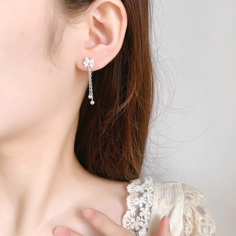 Bowknot Tassel Earrings Copper Hollow Filigree Long Dangle Drop For Women Silver Tone Elegant Jewelry