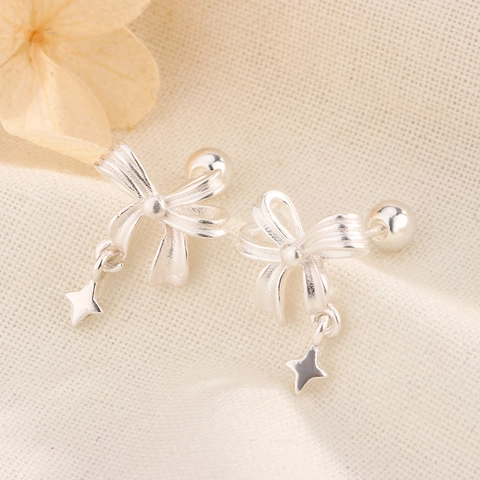 Bow Knot Star Pendant Stud Ohrringe Kupfer Minimalistisch Zierlich Damen Kleiner Schmuck Schraubverschluss Schlafenszeit