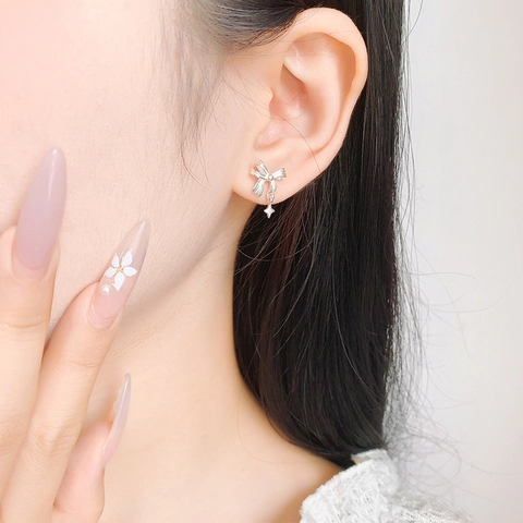 Bow Knot Star Pendant Stud Ohrringe Kupfer Minimalistisch Zierlich Damen Kleiner Schmuck Schraubverschluss Schlafenszeit