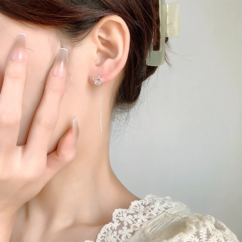 Hollow Fox Cat Ear Thread Copper Earrings Sweet Tassel Chain Drop Ear Hook Minimalist Animal Jewelry For Women
