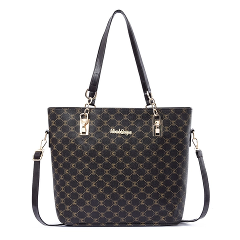 Fashion Women PU Leather Monogram M Letter Print Handbags Tote Boston Bag Crossbody Clutch Wallet Card Holder Vintage Trendy