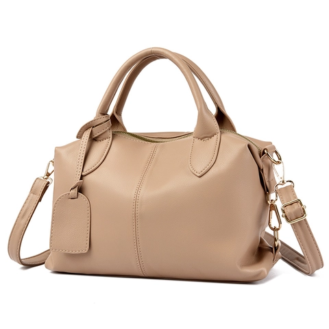 Women Boston Bag PU Leather Litchi Texture Large Capacity Handbag With Detachable Shoulder Strap Fashion Commute