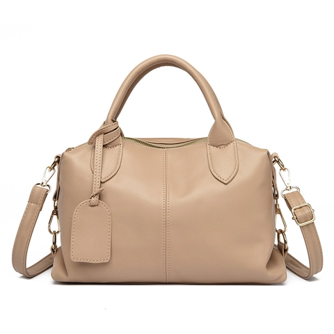 Women Boston Bag PU Leather Litchi Texture Large Capacity Handbag With Detachable Shoulder Strap Fashion Commute