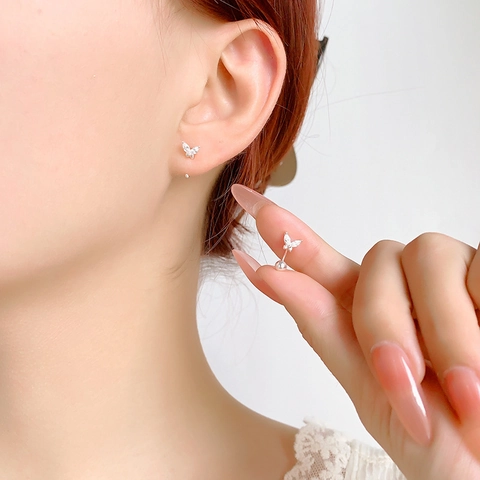 Butterfly Zircon Stud Earrings With 925 Sterling Silver Earring Post Elegant Cartilage Piercing Jewelry For Women
