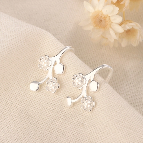 Plum Blossom Branch Ear Hooks Elegant Floral Copper Silver Plated Minimalist Dangle Earrings For Women Accessories