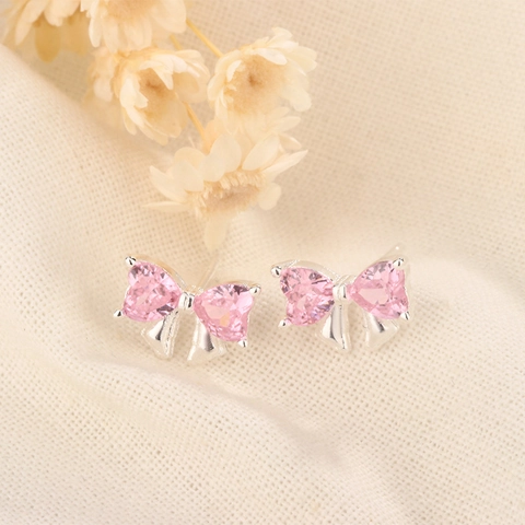Orecchini A Lobo Con Fiocco In Zircone A Cuore Rosa Dolce Per Donna Intarsio In Rame Gioielli Eleganti