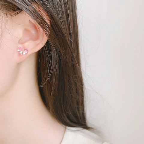 Orecchini A Lobo Con Fiocco In Zircone A Cuore Rosa Dolce Per Donna Intarsio In Rame Gioielli Eleganti