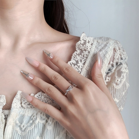 Wheat Ear Zircon Open Ring Adjustable Leaf Branch Finger Jewelry For Women Simple Elegant Style