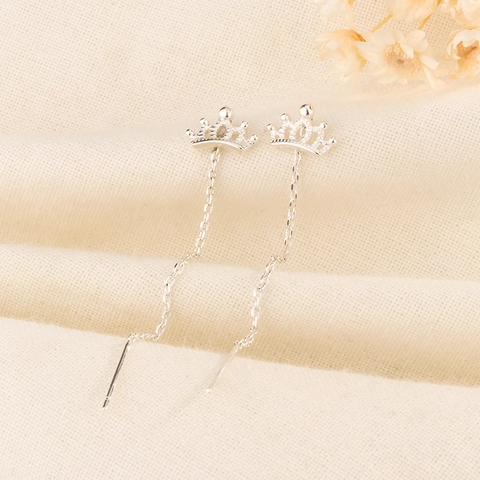 Pendientes De Cadena Pasantes Corona Cobre Cadena Larga Borla Elegante Joyería Vintage Para Mujeres Diseño Hueco