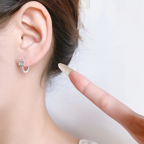 Orecchini A Cerchio Con Zircone Quadrato In Rame Con Perno In Argento Stile Geometrico Minimalista Da Donna