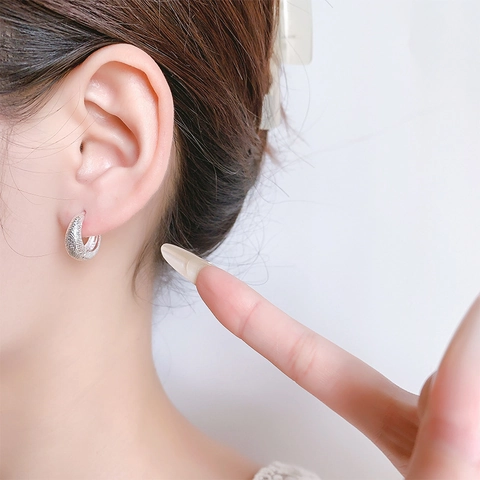 Frosted Hoop Earrings With 925 Sterling Silver Earring Post Minimalist Geometric Hammered Texture Trendy Women Jewelry