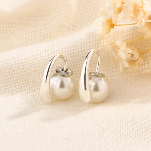Vintage Artificial Pearl Drop Earrings Minimalist Copper Water Drop Hook Elegant Jewelry For Women Aesthetic
