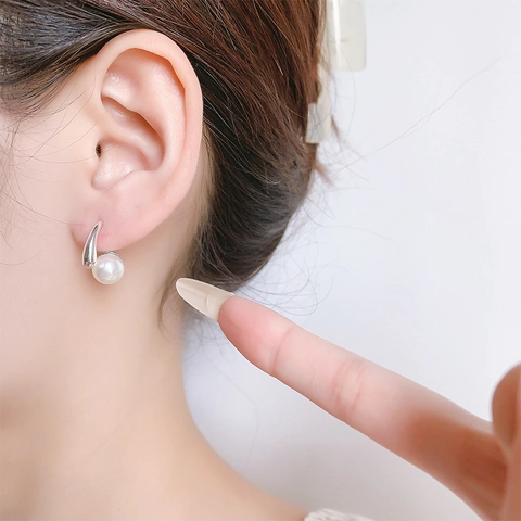 Vintage Artificial Pearl Drop Earrings Minimalist Copper Water Drop Hook Elegant Jewelry For Women Aesthetic