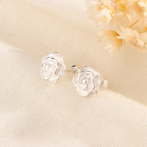 Boucles D'oreilles Puces Rose 3D Avec Tige En Argent Sterling 925 Fermoir À Vis Bijoux Floraux En Cuivre Pour Femmes