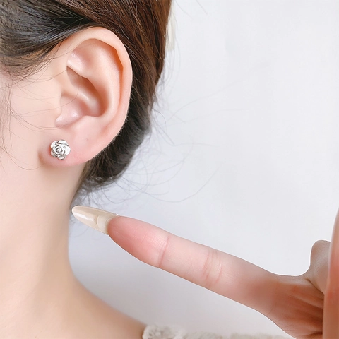 Boucles D'oreilles Puces Rose 3D Avec Tige En Argent Sterling 925 Fermoir À Vis Bijoux Floraux En Cuivre Pour Femmes