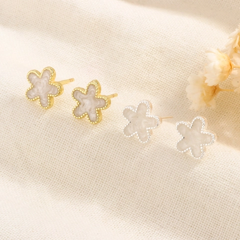 Orecchini A Lobo Fiore Eleganti Piccolo Trifoglio A Cinque Petali Gioielli In Ottone Con Perno In Argento Sterling 925 Per Donne