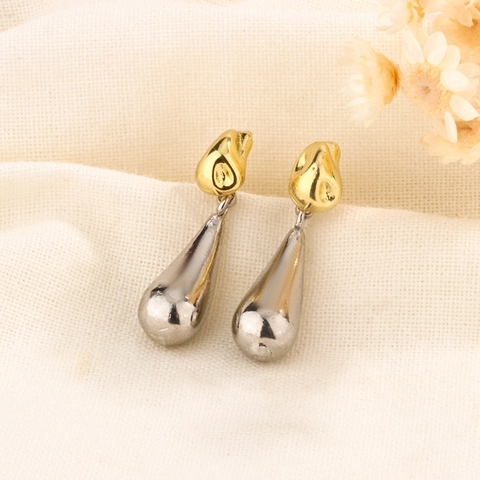 Pendientes De Gota De Agua Minimalistas Bicolor Oro Plata Cobre Colgantes Geométricos Retro Joyería Mujer