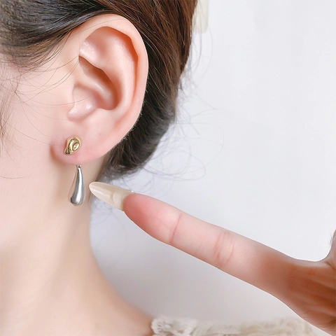 Pendientes De Gota De Agua Minimalistas Bicolor Oro Plata Cobre Colgantes Geométricos Retro Joyería Mujer