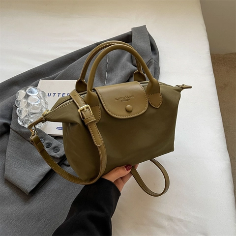 Borsa A Mano Donna Oxford Nylon Tracolla Giunzione Patta In Pelle Sintetica Leggera Retro Borsa A Spalla
