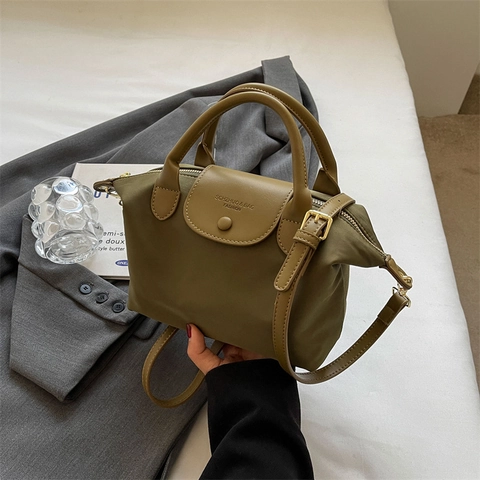 Borsa A Mano Donna Oxford Nylon Tracolla Giunzione Patta In Pelle Sintetica Leggera Retro Borsa A Spalla