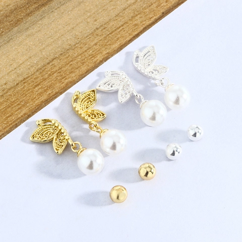 Pendientes De Gota De Perla Artificial De Mariposa Elegantes Vintage Diseño Hueco Joyería De Cobre Para Mujeres