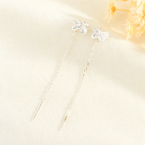 Orecchini Infilabili Fiore Gardenia Gioielli Rame Con Perno Argento Sterling 925 Nappa Lunga Elegante Donna