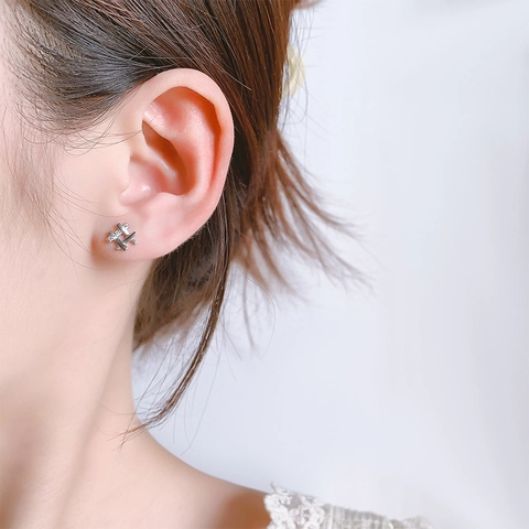 Hashtag Stud Earrings With 925 Sterling Silver Earring Post Zircon Inlaid Copper Jewelry Screw Back For Women Minimalist