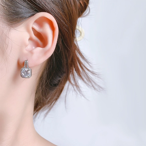 Geometric Square Halo Studs Copper Zirconia Luxury Elegant Jewelry With 925 Sterling Silver Earring Post For Women