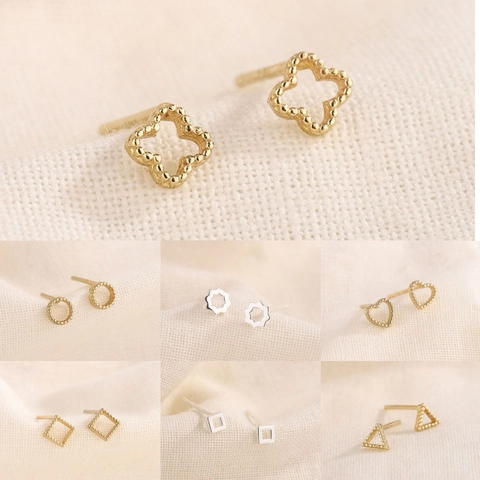 Mini Geometrische Ohrstecker Damen Kupfer Hohl Dreieck Herz Rund Quadrat Zart Minimalistisch Chic Täglicher Schmuck