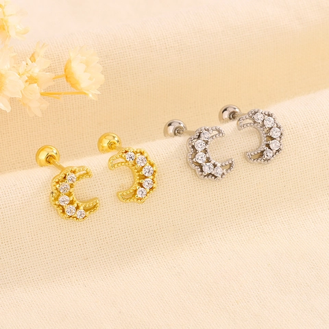 Kupfer Mond Knorpel Ohrstecker Mit Zirkonia Gezackte Spitze Rand Schraubkugel Rückseite Minimalistischer Schmuck Für Damen