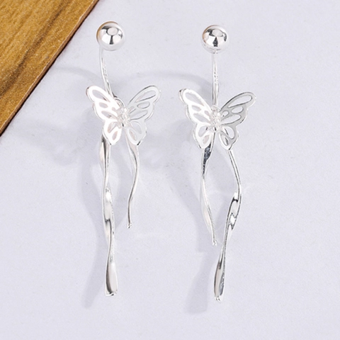 Pendientes Colgantes De Mariposa Largas Con Borlas Huecos De Cobre Con Poste De Plata Esterlina 925 Para Mujeres Joyas