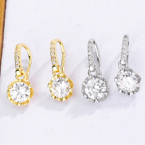 Orecchini Pendenti Rotondi In Rame Con Zircone Brillante Incastonato A Griffe Gioielli Di Moda Regalo Per Donne