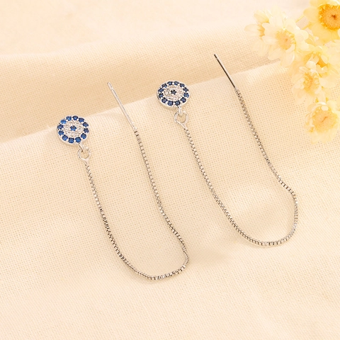 Evil Eye Ohrfäden Ohrringe Blau Weiß Zirkon Lange Quaste Box Kette Kupfer Minimalistischer Schmuck Für Damen