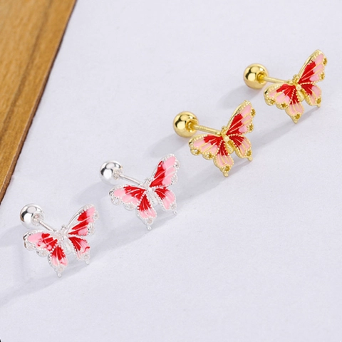 Pendientes Mariposa Esmalte Con Poste De Plata De Ley 925 Cierre De Rosca Joyería Dulce De Insectos Para Mujer
