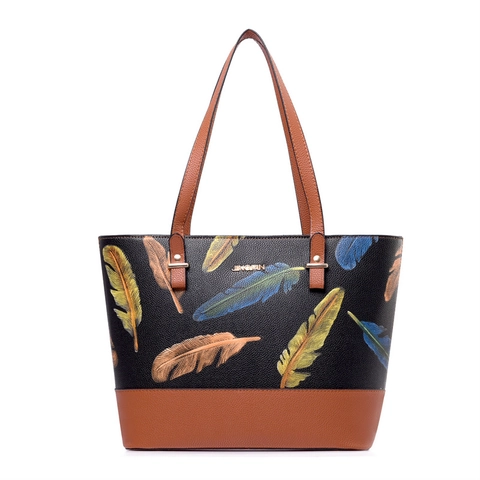 Damen Mode PU Leder Vierteiliges Taschen Set Bunter Federdruck Große Kapazität Tote Bag Umhängetasche Geldbörse Kartenhalter Lässige Handtasche